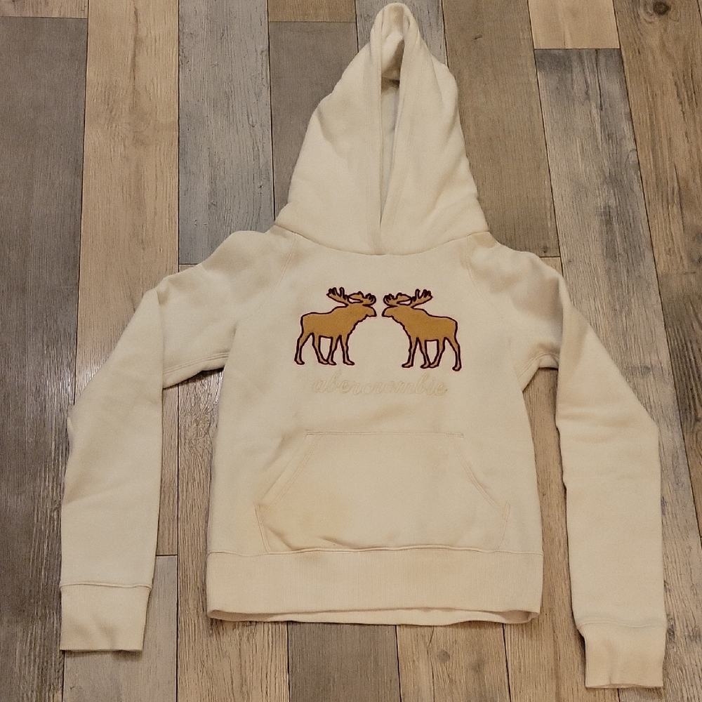 Abercrombie & Fitch Cream Kids Hoodie with Moose Design